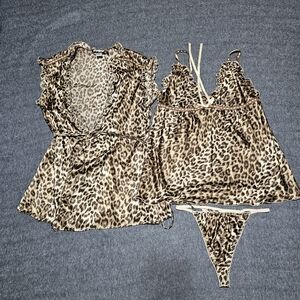 Cinema Etoile 3pc Leopard Lingerie Set Robe Chemise G-String 1X